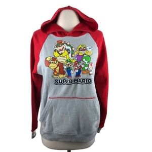 Super Mario Characters Raglan Pullover Red Grey Hoodie Womens Size XL